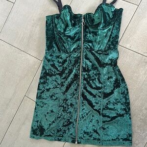 Urban outfitters dark green velvet dress size large zip up front